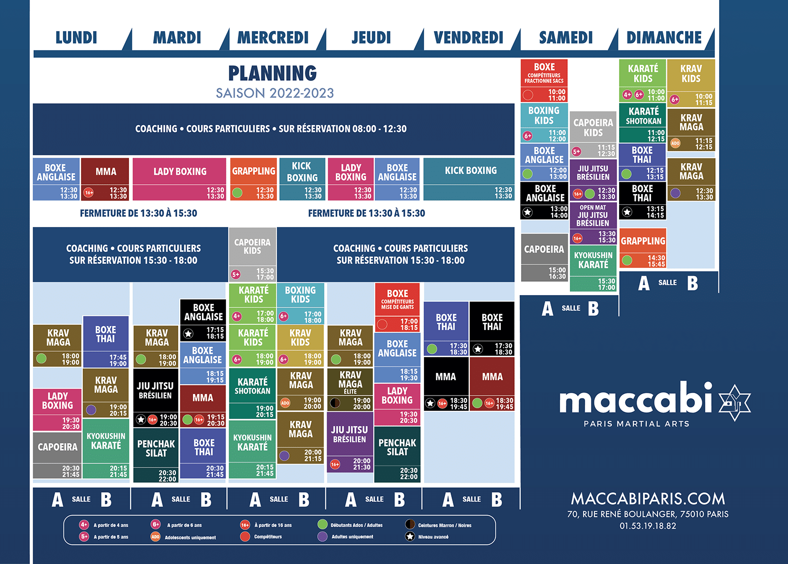 Planning Maccabi - Saison 2022/2023