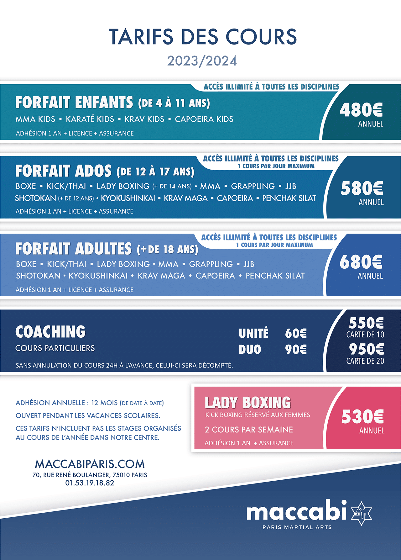 Maccabi Paris - Fiche Tarifs