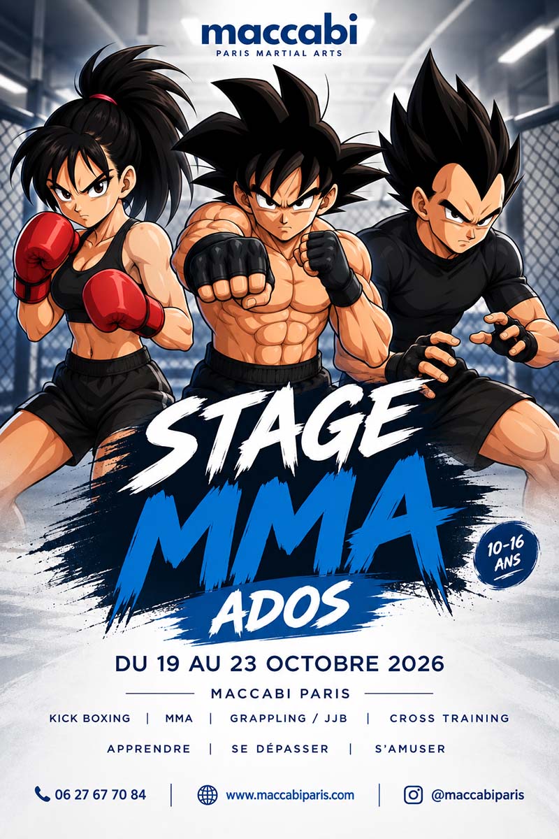 Affiche du Stage MMA Ados du Maccabi Paris, du 19 au 23 octobre 2026, pour les 10-16 ans